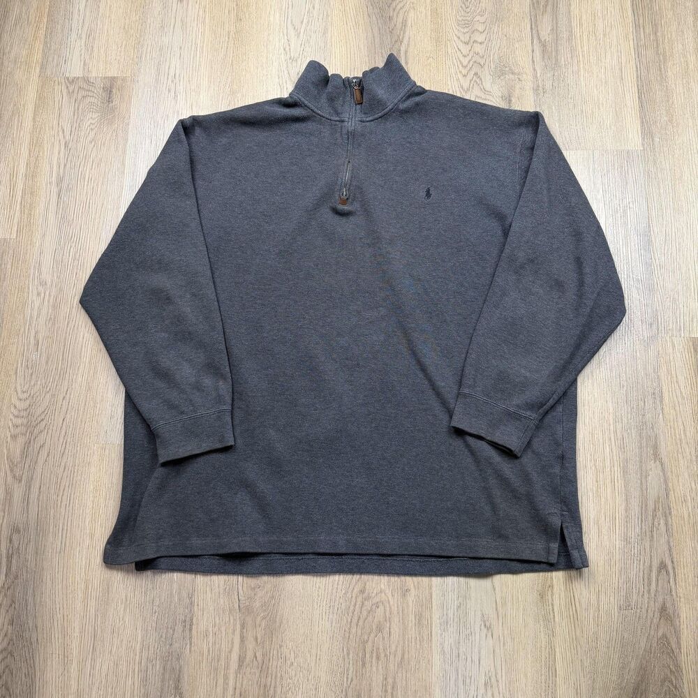 Polo By Ralph Lauren Sweater Mens 3XLT Gray 1/4 Zip Mock Neck Knit Pullover